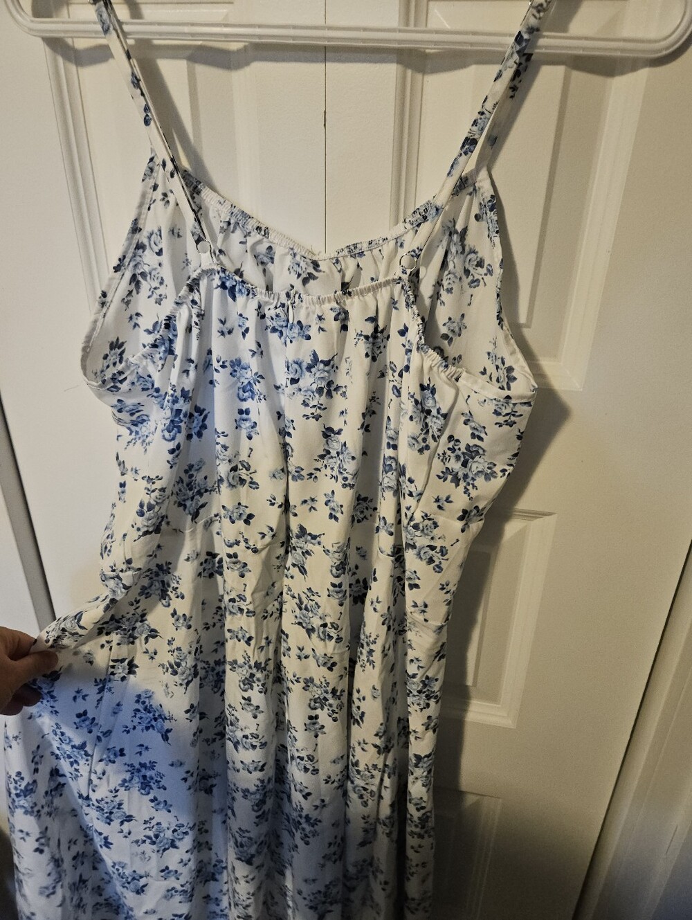 White and Blue Floral Spaghetti-Strap Maxi Dress - Picture 5 of 5